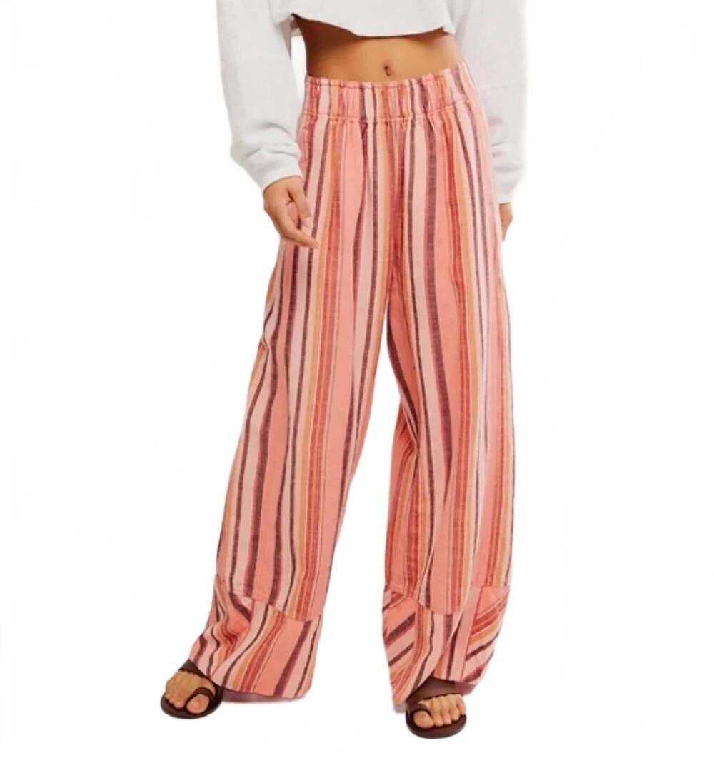 NEW FREE PEOPLE days end solar stripe linen pant in soft coral combo
